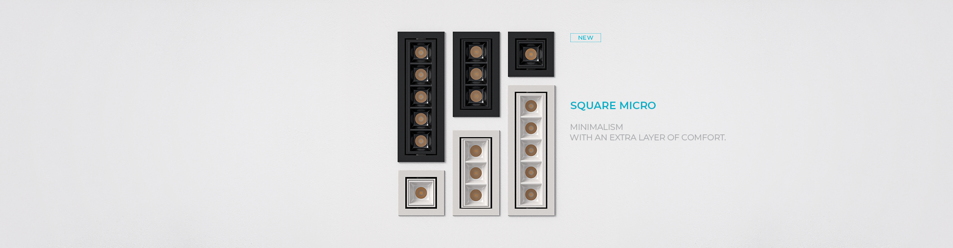 Stella Wall Series rectangular wall lights in black and white on a light background.